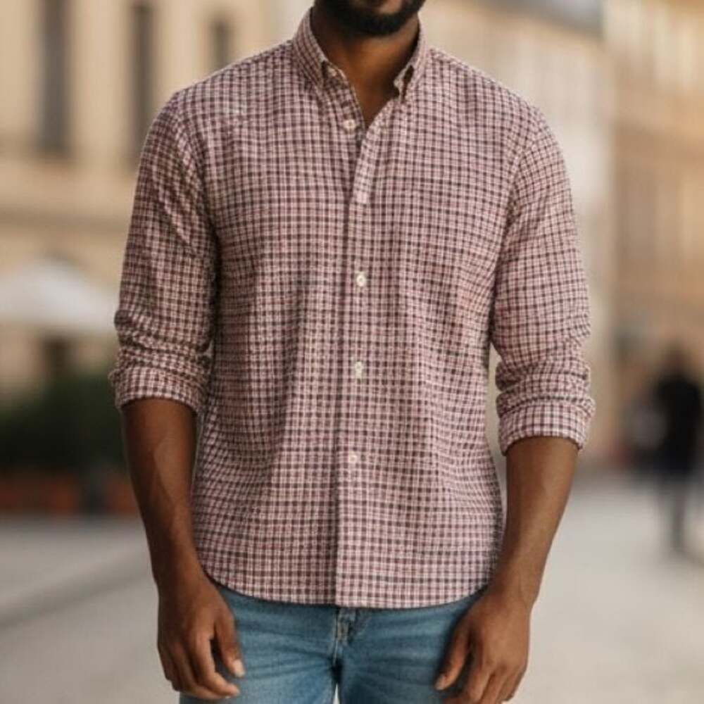 J. Crew Mens Slim Fit Button Down Shirt Long Sleeve Gingham Red Blue‎ Size Large